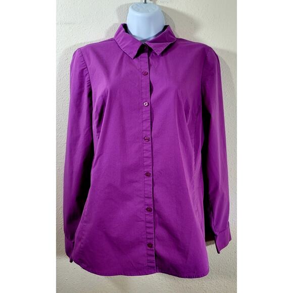 Worthington Purple Button Up Pointed Collar Top 10 Lightweight Long Sleeves Soft - Picture 1 of 7